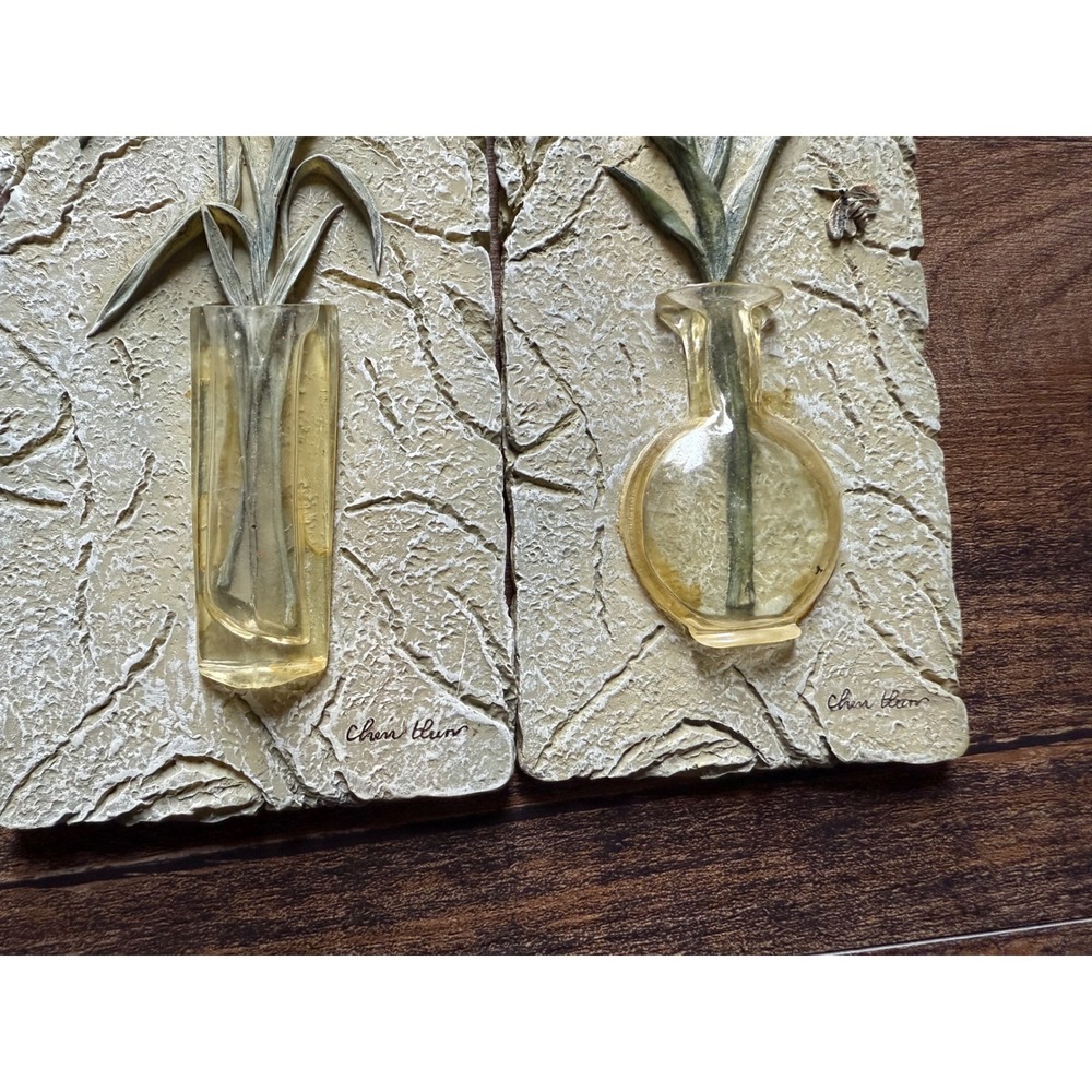 Cheri Blum Vintage Floral Wall Plaques Set of 2 3D Resin Botanical Art - Picture 8 of 16